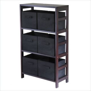 Winsome Capri 3 Section Wide Storage Shelf w 6 Foldable Black Shelving