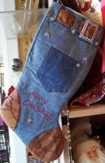 Denim Cowboy Cowgirl Jeans Belt Christmas Stocking