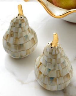 H5M62 MacKenzie Childs Parchment Check Pear Salt & Pepper Shakers