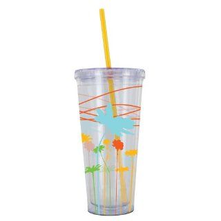  Cold Drink Cup Clear with Flower Design, 20 Ounce: Kitchen & Dining