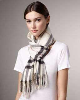 Burberry Giant Check Cashmere Scarf, Ivory   