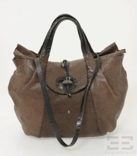 Henry Beguelin Brown Black Leather Silver Horn Closure Star Tote Bag