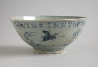  Dynasty Blue White Porcelain Bowl with Horses Hongzhi Zhengde