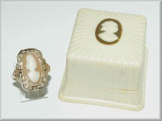 Vintage Victorian Shell Cameo Black Onyx w Diamond Accent Flip Ring