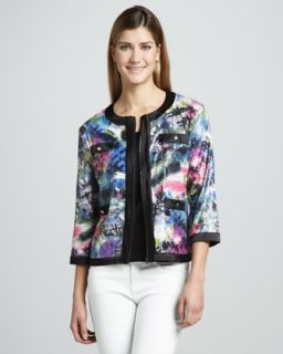sequined print zip jacket solid knit shell women s $ 75 215
