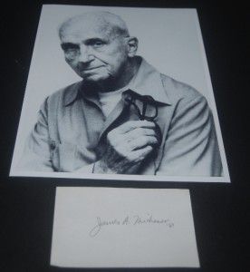 Pulitzer Winning Author James Michener Signed Card and Great Print D