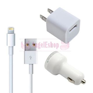 3in1 USB Wall Home Car Charger 8pin Data Cable For iPhone 5 ipod touch