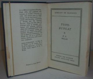 Vintage Collectible H G Wells Tono Bungay Book London Collins UK Ed