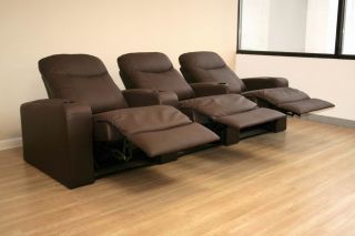 Leather Home Theater Seating 5 Brown Cannes Recliners