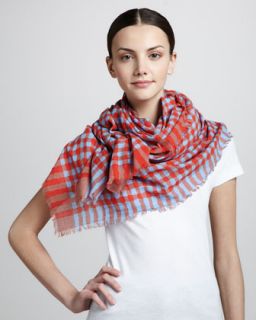 D0GV6 MARC by Marc Jacobs Molly Check Scarf, Coral/Gray