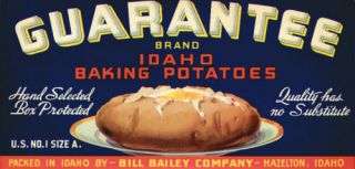 GUARANTEE Brand Vintage Potato Crate Label Hazelton ID