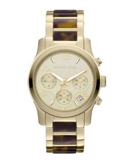 Y18SN Michael Kors Mid Size Tortoise Acetate and Golden Stainless