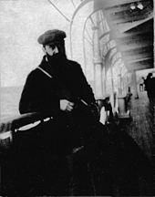 Herzl on board a vessel reaching the shores of Palestine, 1898