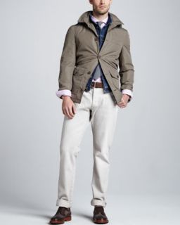 47WX Brunello Cucinelli Short Safari Rain Coat, Denim Button Vest