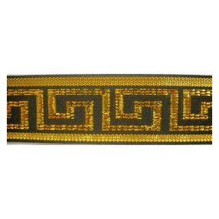 Black and Metallic Gold Greek Key Ribbon Trim 1 Inch By