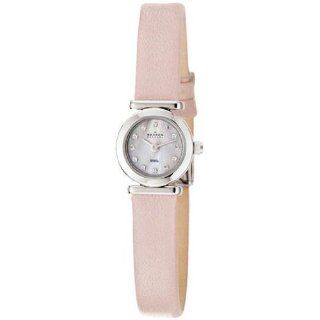 Skagen Steel Pink Leather Strap Mother of Pearl Dial Womens Watch