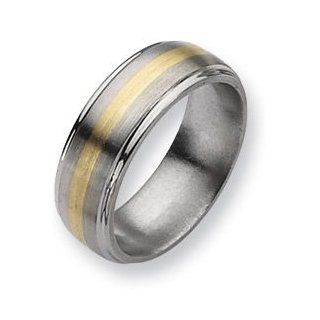 Titanium 14k Gold Inlay 8mm and Polished Band TB102 7.5
