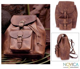 Handmade Brown Leather Messenger Bag Novica Mexico