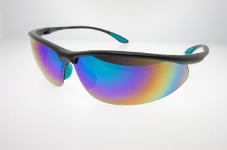 Sleek Low Profile Mens Sport Sunglasses Bright Green Mirrored Lens