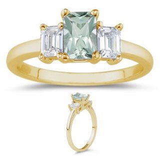 33 Cts Diamond & 3.72 Cts Green Amethyst Three Stone Ring in 14K