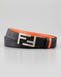 N21MT Fendi Reversible Logo Leather Belt, Black/Orange