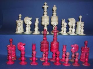 large antique cow bone chess set