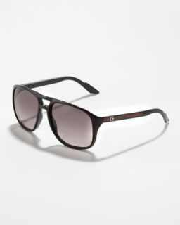 N1URK Gucci Web Arm Enamel Aviator Sunglasses, Black