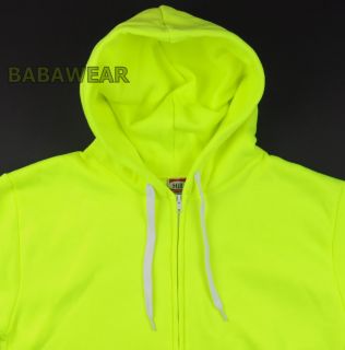 Hill Sports High Visibility Neon Green Plain Zipper Hoodie Safety