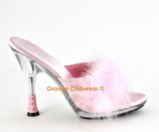 PLEASER Sexy High Heels Marabou Feather Slides Shoes