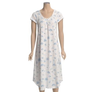 Carole Hochman Floral Nightgown Short Sleeve White and Blue