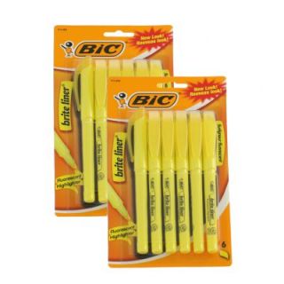 12 BIC Brite Liner Highlighters Bright Yellow Chisel Tip Markers