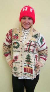 Festive Frock Hodge Podge Ugly Christmas Sweater Womens Cardigan Tacky