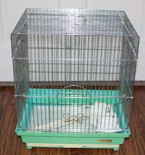 VINTAGE HOEI BLUE PLASTIC AND WIRE HANGING BIRD CAGE OR CARRIER