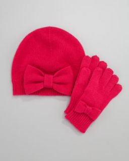  Cashmere Bow Hat & Gloves, Campioni Pink, Sizes 2 6