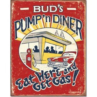 Buds Pump n Diner Eat Here and Get Gas Distressed Retro