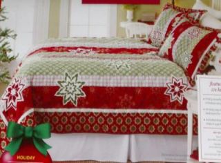 Twin Christmas Quilt Holiday Snowflowers Bedding Set