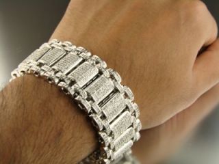 Mens 925 Sterling Silver Simulated Diamond Bracelet