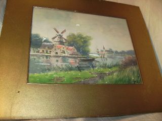 Antique French Belgian Painting Watercolor Signed Henry Janlet Dutch