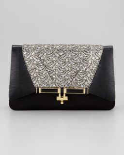 V1BEB Kara Ross Priscilla Sequined Clutch Bag, Black/Gold