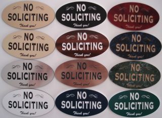 No Soliciting Home Door Plaque Sign   Laser Engraved   choose from 12