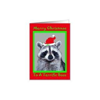 Christmas to Boss, raccoon in Santa hat Card Office
