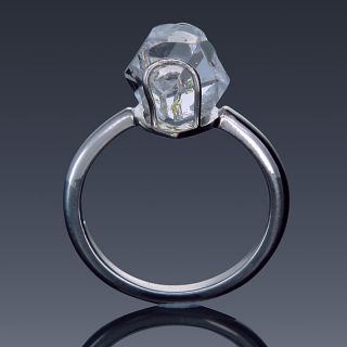 Herkimer Diamond Quartz Solitaire North to South Set Ring 925 Sterling