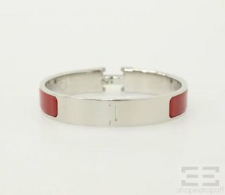 Hermes Silver Palladium Plated Red Enamel Narrow H Clic GM Bracelet