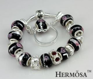 Hermosa Set Black Rose Diamond Silver Bracelet Ring 12