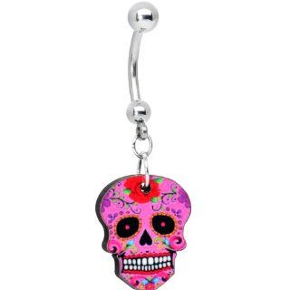 Pink Sugar Skull Belly Ring: Body Candy: Jewelry
