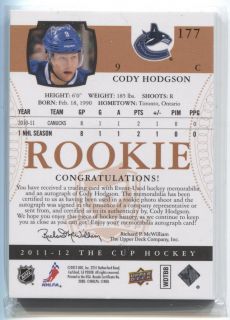 CODY HODGSON UD The Cup RAP Rookie Auto Patch SP #1/9 RC Gold Rainbow