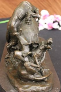 Signed Bronze Marble Wild Boar Hunting Dogs Animal Sculpture Figure