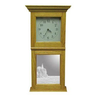 Oak Wall Clock With Lighthouse Etched Glass   Lighthouse
