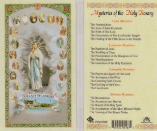Our Lady of Lourdes Mysteries of Holy Rosary Prayer Card Catholic