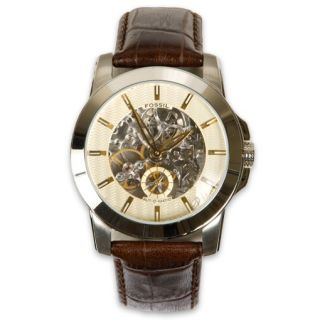 Fossil Mens Leather Skeleton Watch Brown